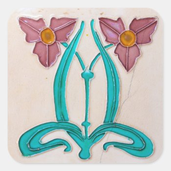 Art Nouveau Majolica Tile Square Sticker by wheresmymojo at Zazzle