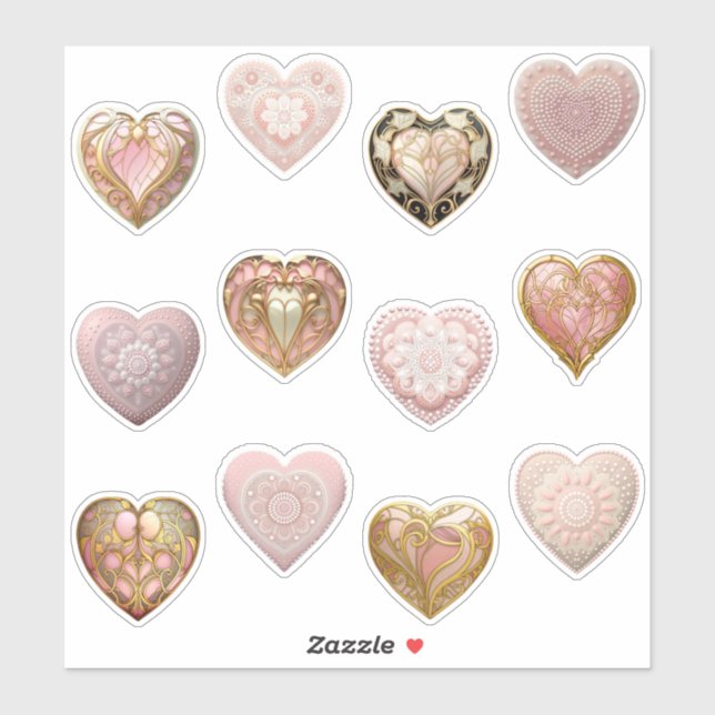 Art Nouveau & Mandala Hearts Sticker (Sheet)
