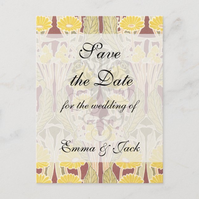 art nouveau marigold floral pattern art announcement postcard (Front)