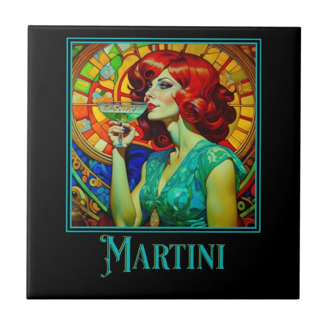 Art Nouveau Martini Ceramic Tile (Front)