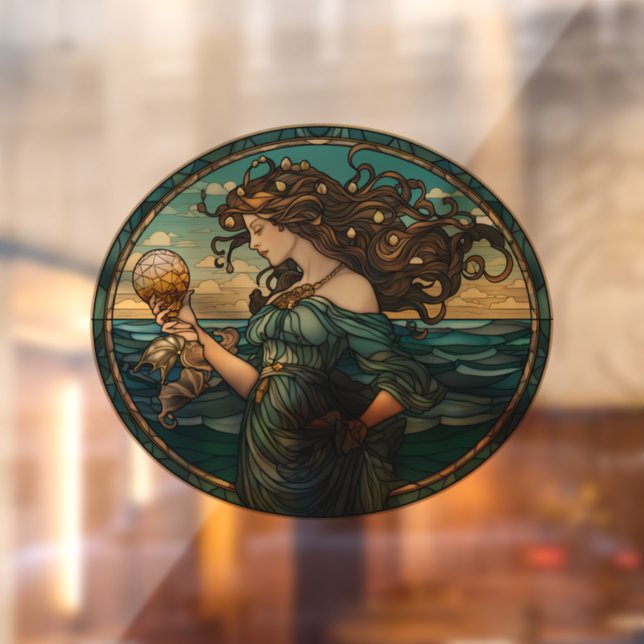 Art Nouveau Mermaid Stained Glass Window Cling (Sheet 2)