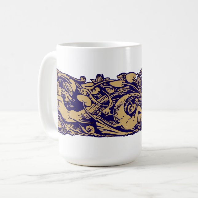 Art Nouveau Mermaids & Fish Among Lily Pads Coffee Mug (Front Left)