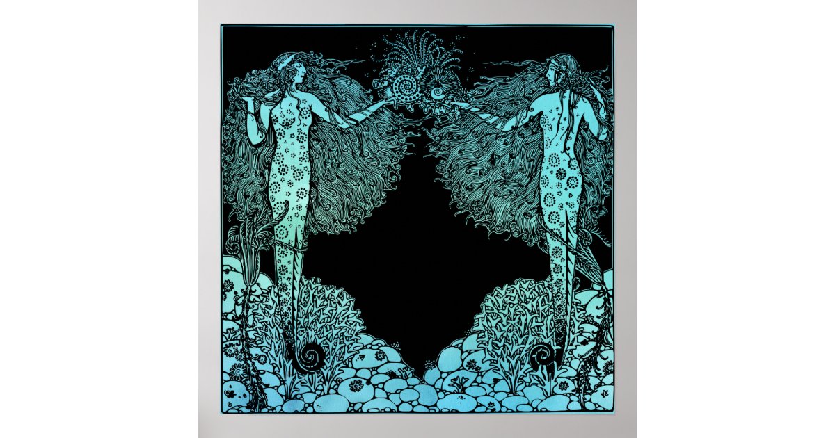 Art Nouveau Mermaids of the sea Poster | Zazzle