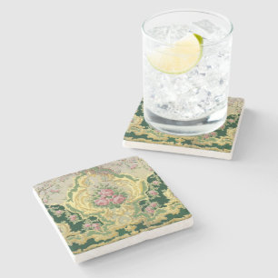 Art Nouveau Metallic Gold Pink Roses Wedding Table Stone Coaster