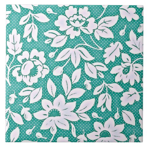 Art Nouveau Mint Green Floral Pattern Ceramic Tile