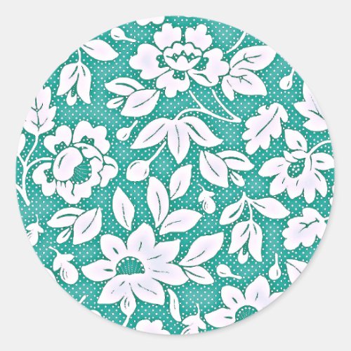 Art Nouveau Mint Green Floral Pattern Classic Round Sticker
