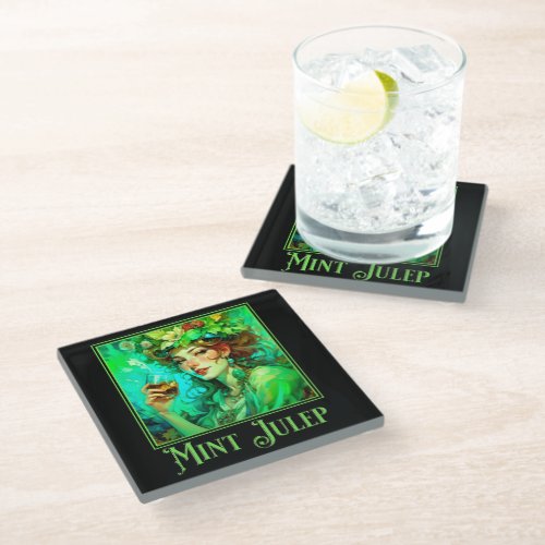 Art Nouveau Mint Julep Glass Coaster