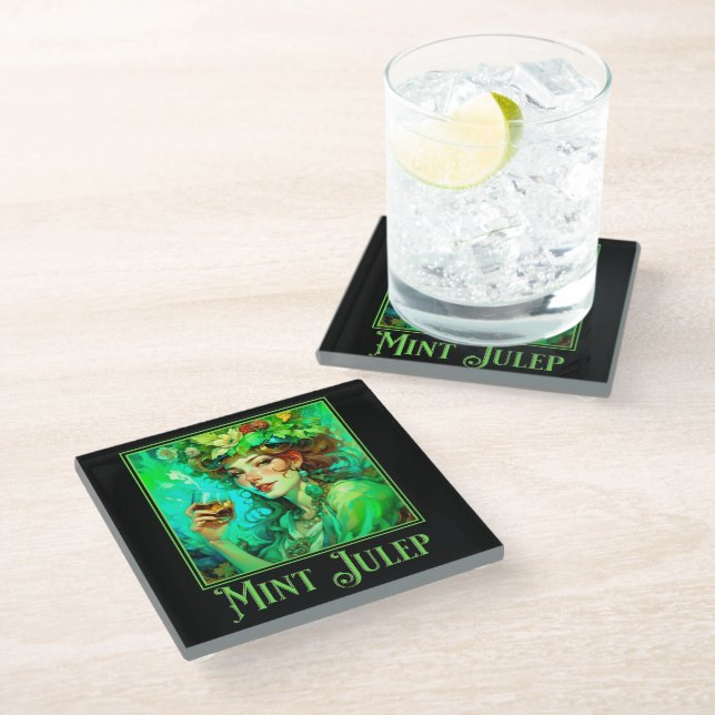 Art Nouveau Mint Julep Glass Coaster (Angled)