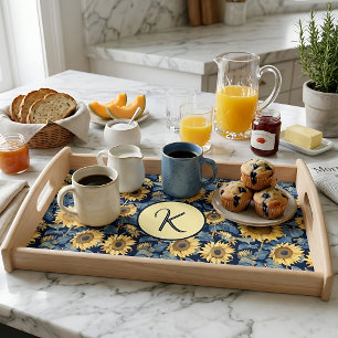 Art Nouveau Monogram Sunflower Serving Tray