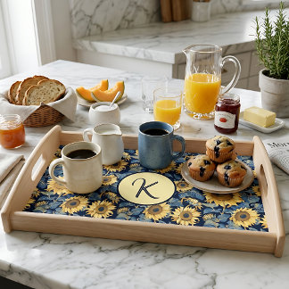 Art Nouveau Monogram Sunflower Serving Tray