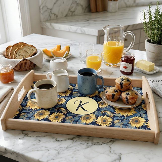 Art Nouveau Monogram Sunflower Serving Tray (Creator Uploaded)