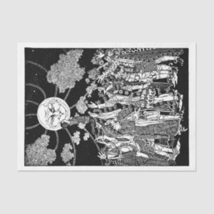 Art Nouveau Moon People Drawing Decoupage Tissue Paper