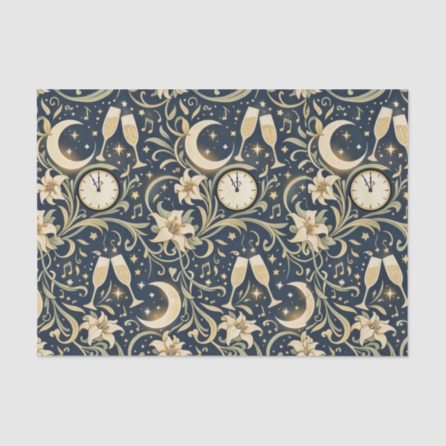 Art Nouveau Moonlit New Year Pattern Tissue Paper (Front)