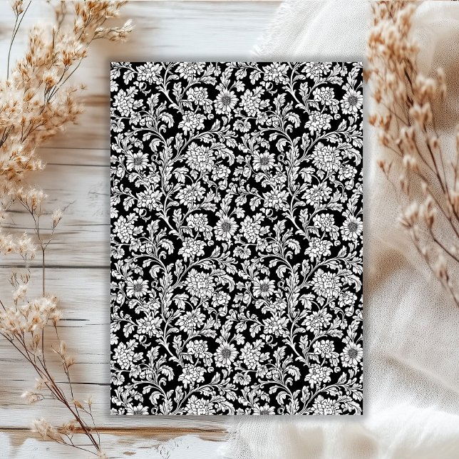 Art nouveau Morris black and white flowers tissue  Tissue Paper (Art nouveau Morris black and white flowers tissue Tissue Paper)