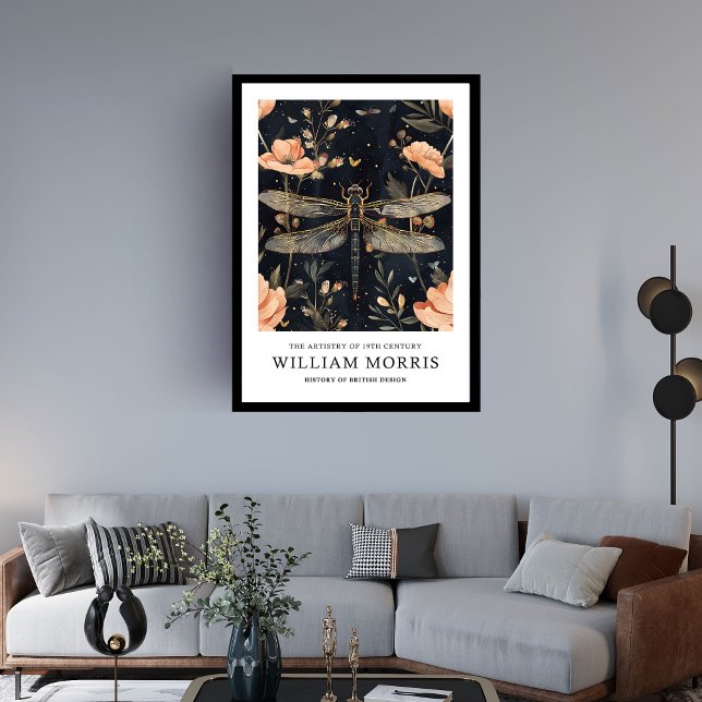 Art Nouveau Morris dragonfly and blush flowers Framed Art (Art Nouveau Morris dragonfly and blush flowers Framed Art)
