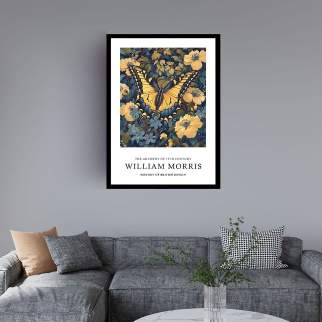 Art Nouveau Morris dusty blue and yellow butterfly Framed Art (Art Nouveau Morris dusty blue and yellow butterfly Framed Art)