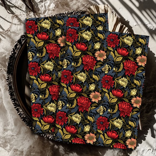 Art nouveau Morris hot red white flowers pastel Tissue Paper (Art nouveau Morris hot red white flowers pastel Tissue Paper)