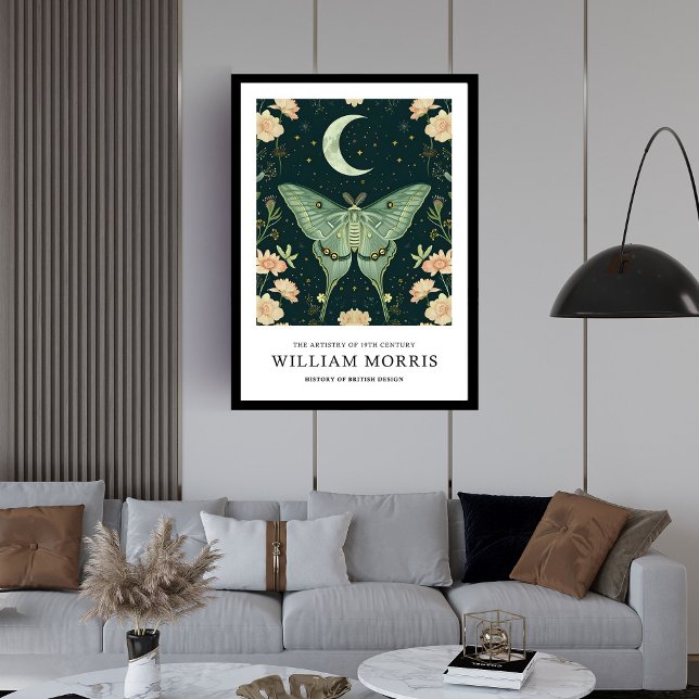 Art Nouveau Morris pastel green butterfly and moon Framed Art (Art Nouveau Morris pastel green butterfly and moon Framed Art)