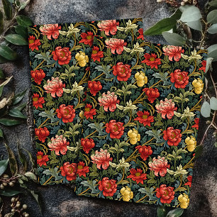 Art nouveau Morris red yellow flowers sage blue Tissue Paper