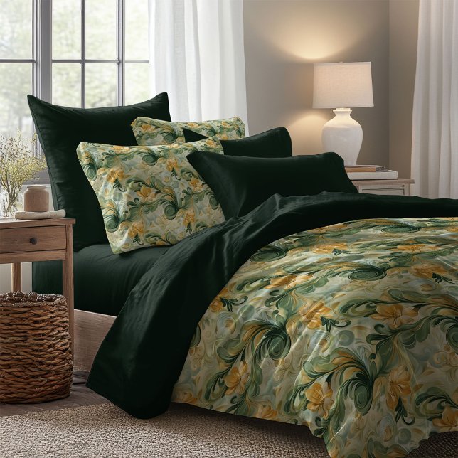 Art nouveau Morris soft pastel green and gold Duve Duvet Cover (Art nouveau Morris soft pastel green and gold Duvet Cover)