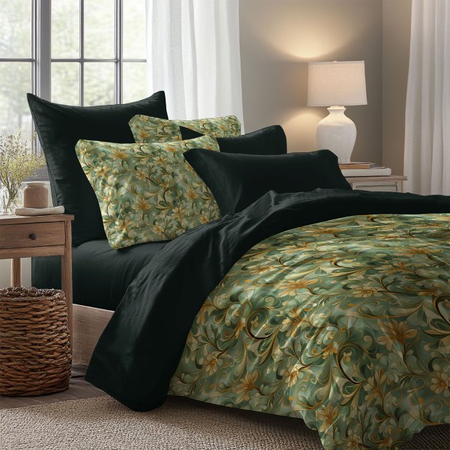 Art nouveau Morris soft pastel green and gold Duvet Cover (Art nouveau Morris soft pastel green and gold Duvet Cover)