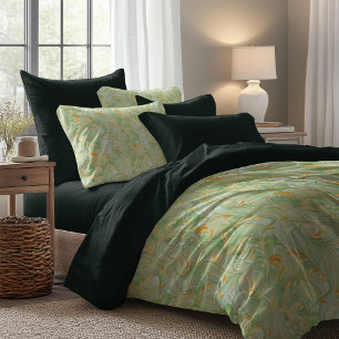 Art nouveau Morris soft pastel green and gold Duvet Cover