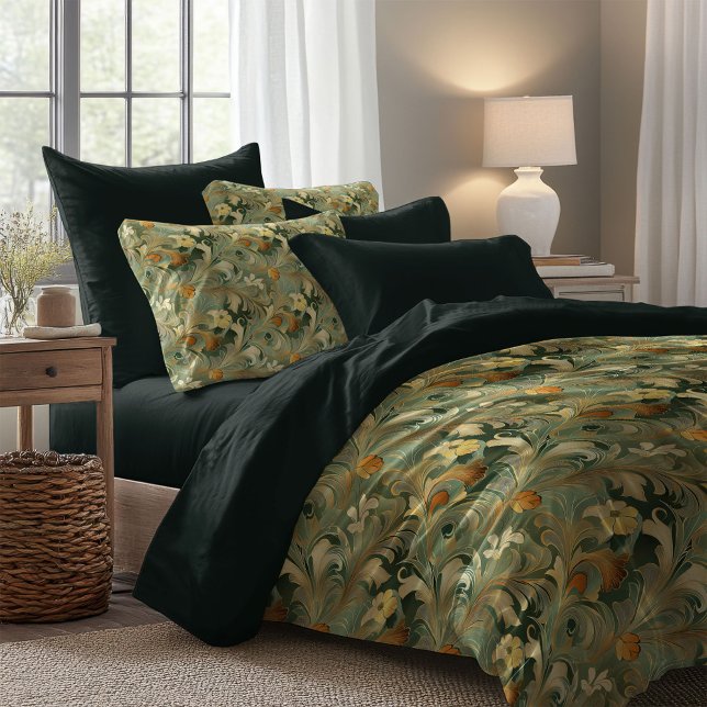 Art nouveau Morris soft pastel green and gold Duvet Cover (Art nouveau Morris soft pastel green and gold Duvet Cover)