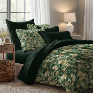 Art nouveau Morris soft pastel green and gold Duvet Cover