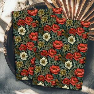 Art nouveau Morris terracotta flowers pastel green Tissue Paper