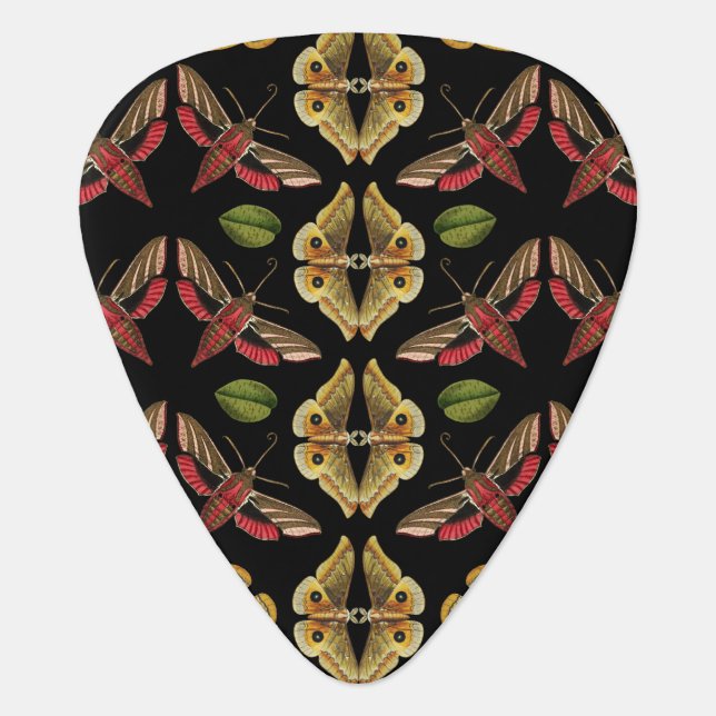 Art Nouveau Moth & Orchid art deco black Guitar Pick (Front)