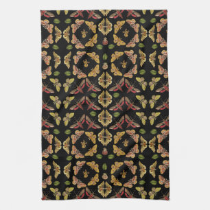 Art Nouveau Moth & Orchid art deco black Kitchen Towel