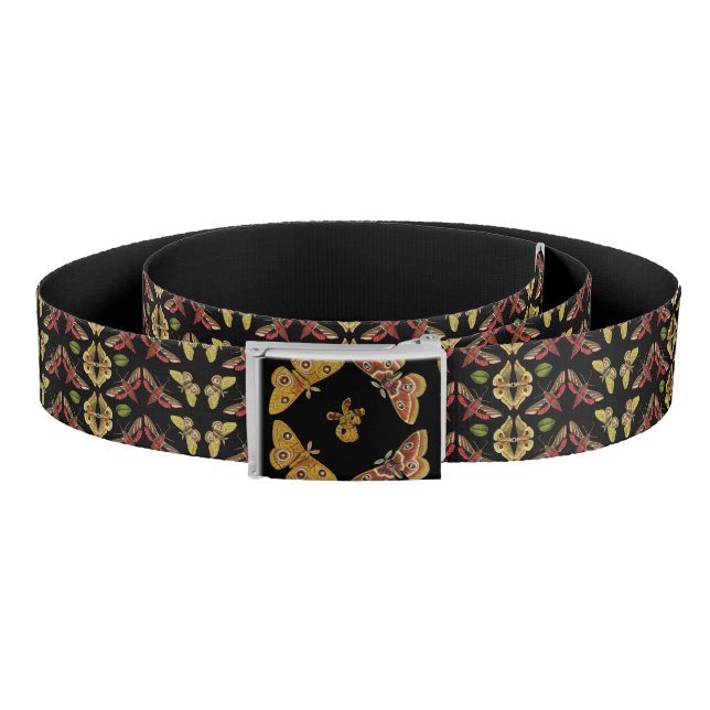 Art Nouveau Moth & Orchid folk art black Belt (Coil)