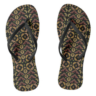 Art Nouveau Moth & Orchid folk art black Flip Flops