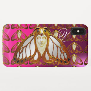 ART NOUVEAU MOTH WOMAN GEM MONOGRAM PINK PURPLE iPhone XS MAX CASE