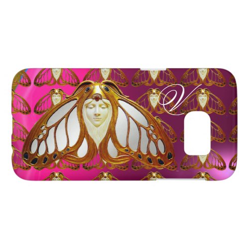 ART NOUVEAU MOTH WOMAN GEM MONOGRAM PINK PURPLE SAMSUNG GALAXY S7 CASE