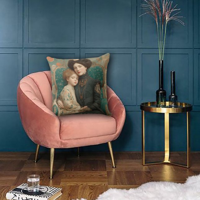 Art Nouveau Mother & Child Throw Pillow (Creator Uploaded)