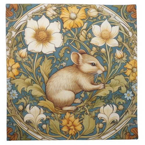 Art nouveau mouse and flowers cloth napkin