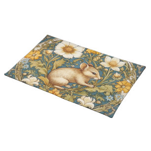 Art nouveau mouse and flowers  cloth placemat