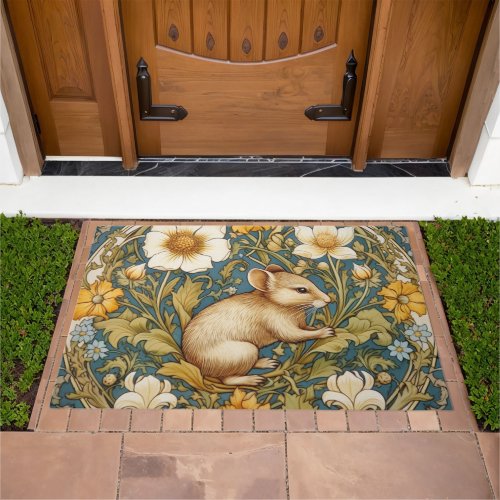 Art nouveau mouse and flowers doormat