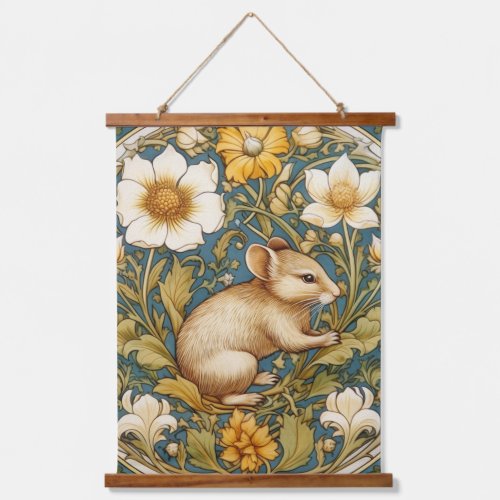 Art nouveau mouse and flowers hanging tapestry