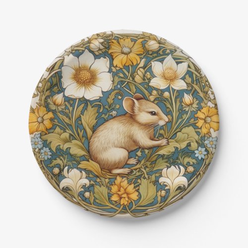 Art nouveau mouse and flowers paper plates