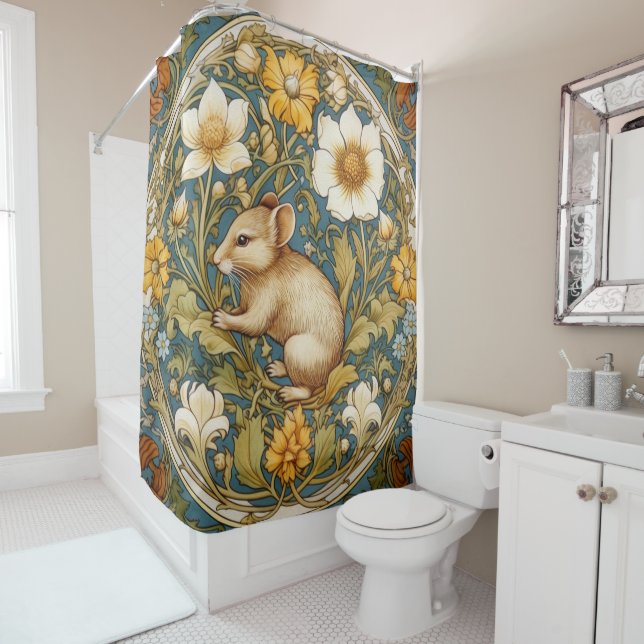Art nouveau mouse and flowers shower curtain (In Situ)