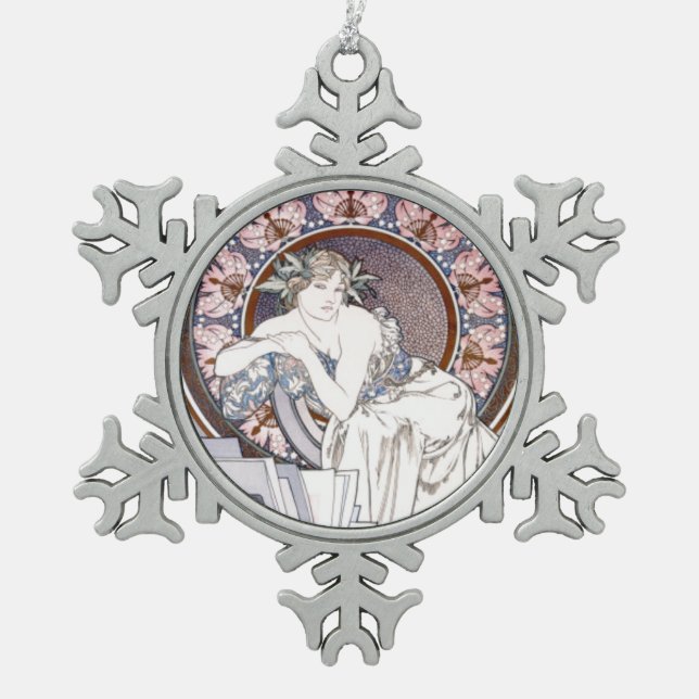 Art Nouveau Mucha Artist Snowflake Ornament (Front)