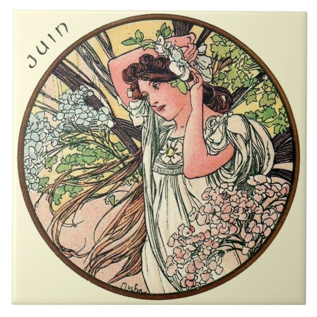Art Nouveau Mucha Calendar June Tile (Front)