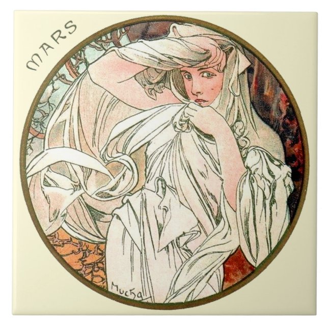Art Nouveau Mucha Calendar March Tile (Front)