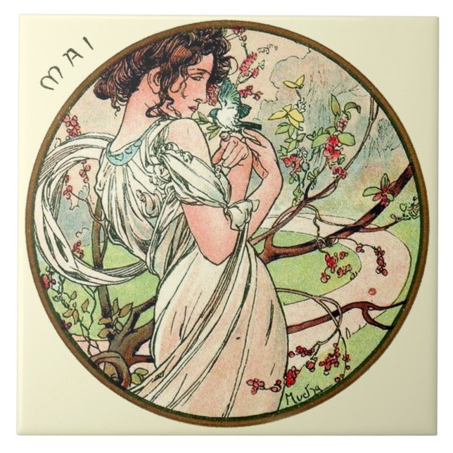 Art Nouveau Mucha Calendar May Tile (Front)