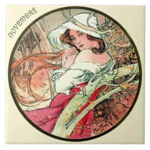 Art Nouveau Mucha Calendar November Ceramic Tile