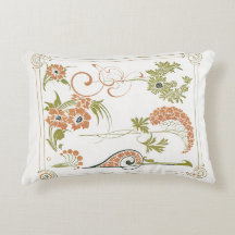 Art nouveau Mucha floral abstract art peach green