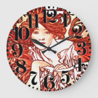 Art Nouveau Mucha Lady Bike Big Number Wall Clock