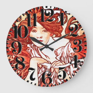Art Nouveau Mucha Lady Bike Big Number Wall Clock